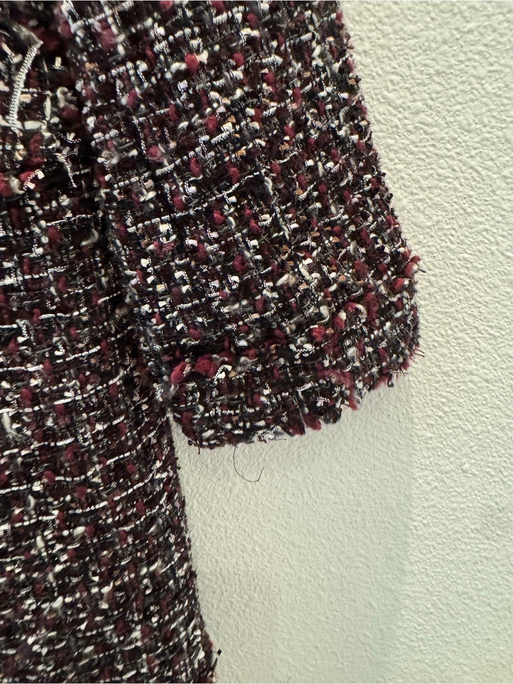 Ann Taylor tweed jacket w/ dark, multi-color textured design and fringe detail - Picture 4 of 16